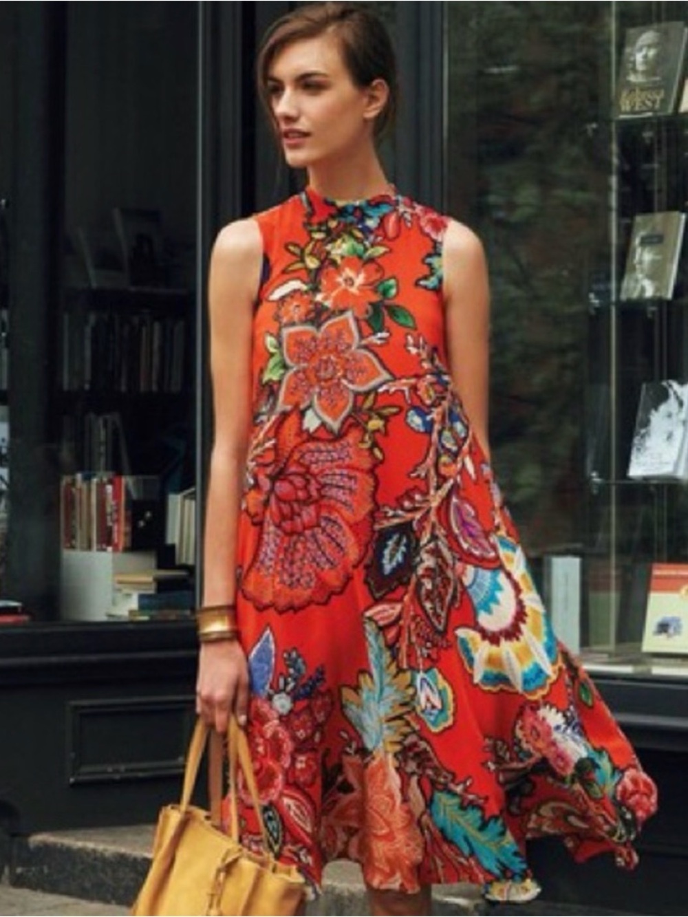 Maeve - Red/Orange Floral Sleeveless Swing Dress